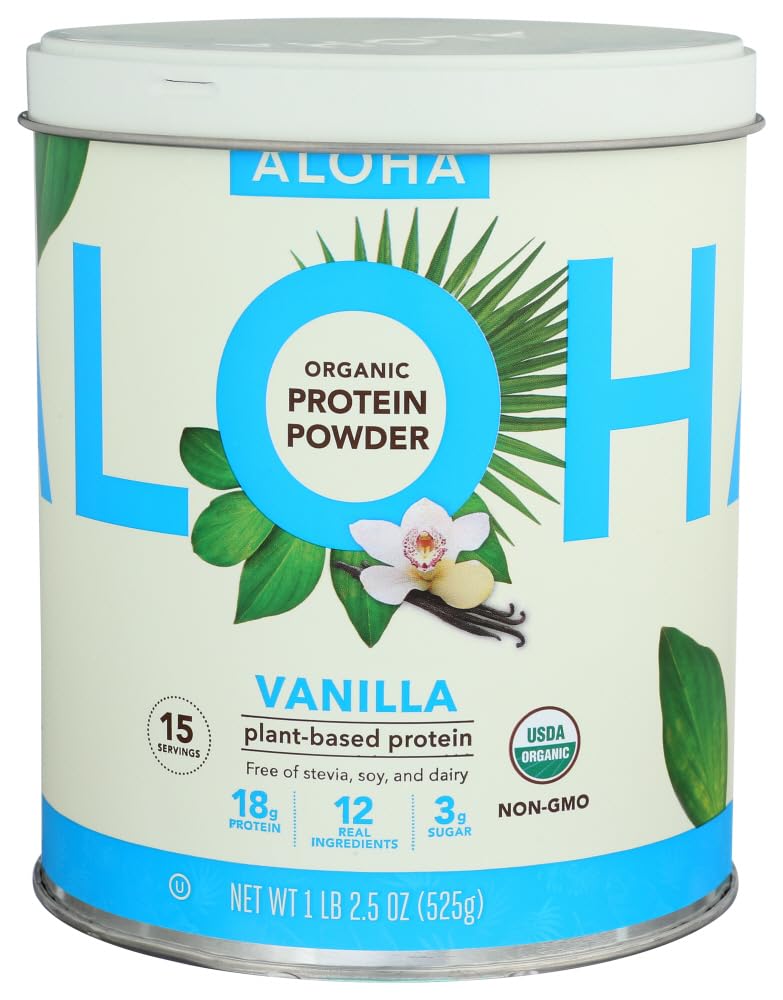 Aloha Organic Plant-Based Protein Powder, Vanilla, 18g Protein, USDA Certified Organic, Gluten Free & Non-GMO, 525 Gm (Pack of 1)
