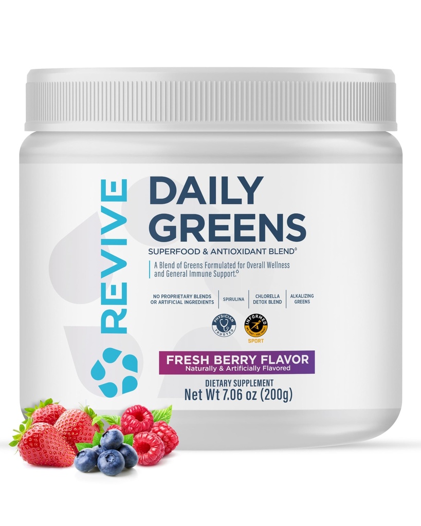 Revive MD Daily Green Powder Superfood - Supergreens Powder to Support Energy Levels - (200GM, Fresh Berry Flavor)