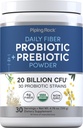 Piping Rock Probiotic and Prebiotic Powder | 20 Billion CFU | 4.76 oz | Organic Fiber Blend | for Women and Men | Vegan, Non-GMO, Gluten Free Supplement