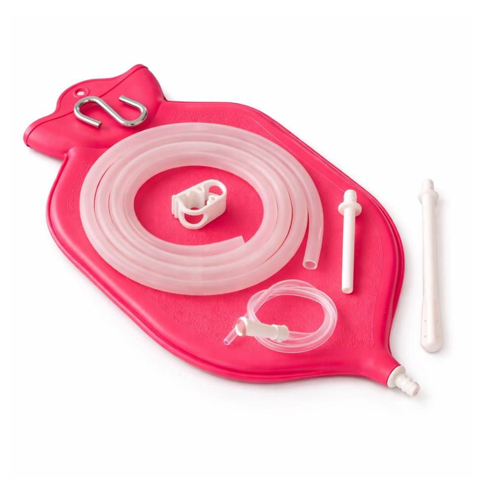 HealthAndYoga™ NaturoFloPlus Enema Bag Kit - 4 Quart for Deep Enemas - Open Fountain Top for Easy Cleaning and Hygiene - Fleet Enema, Coffee Enema and Anal Douche - Pink
