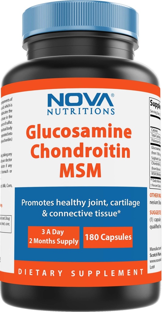 Nueva Nutriciones Triple Fuerza Glucosamina Chondroitin MSM 2600mg/Serving Capsules, Supports Healthy Joint, Cartilage and Connective Tissue - Promotes Joint Comfort & Flexibility 180 Count