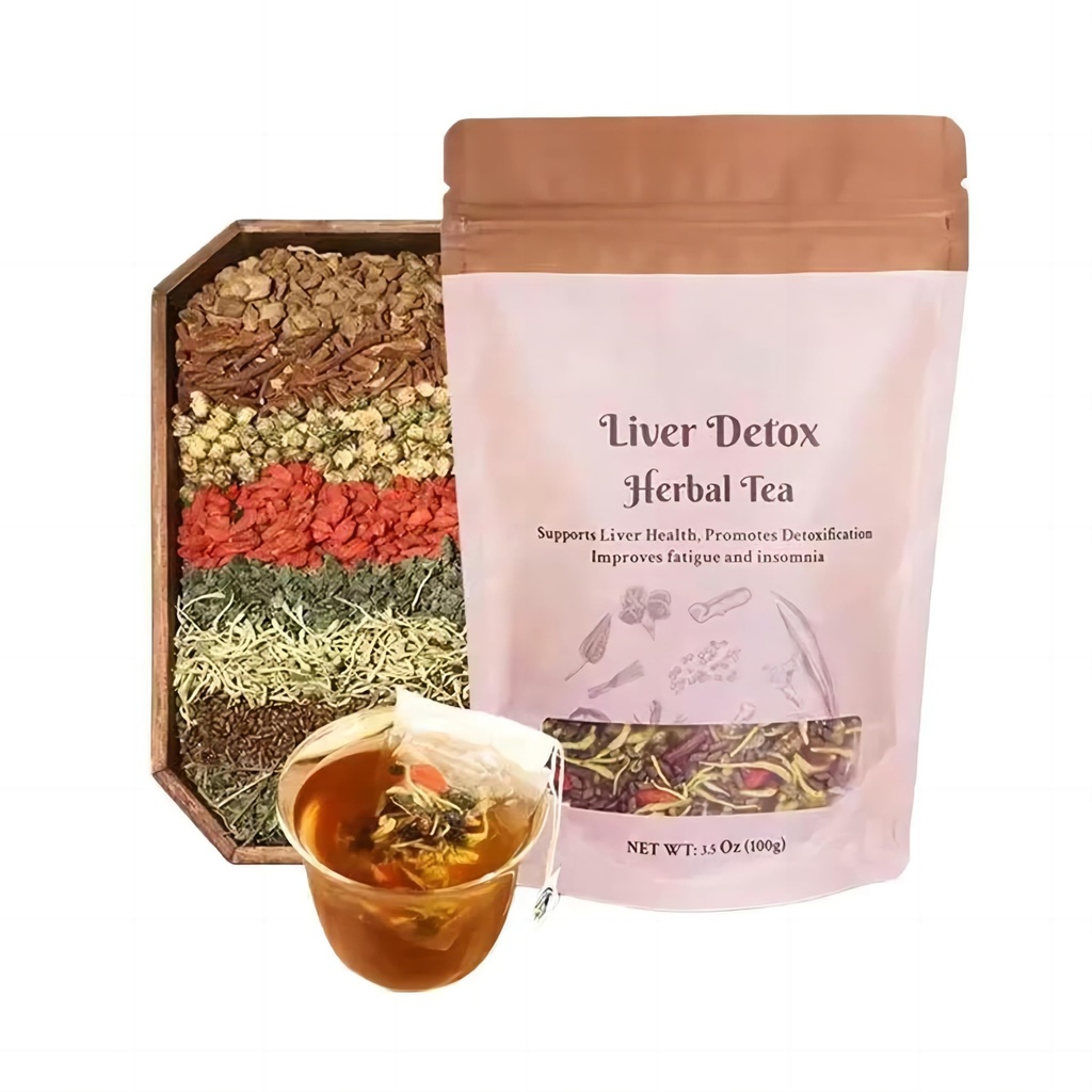 Liver Detox Herbal Tea with Milk Thistle, Dandelion Root, Chrysanthemum, Natural Loose Leaf Blend for Liver Health, Includes Spoon and Tea Bags