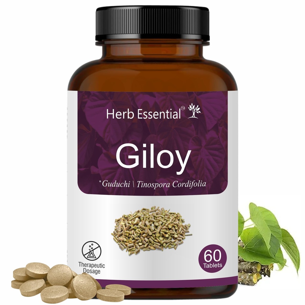 Herb Essential Giloy Tablets - 500mg 60 Tablet, Guduchi (Tinospora Cordifolia), Ayurvedic Herbal Supplement, Vegan & Paraben Free - 60 Tablets (Pack of 1)