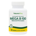 Natures Plus Mega B-100 Complejo - 90 Tablas Vegetarianas de Liberación Sostenida - Energía &amp; Cerebro Booster - Gluten Gratis - 90 Servimientos