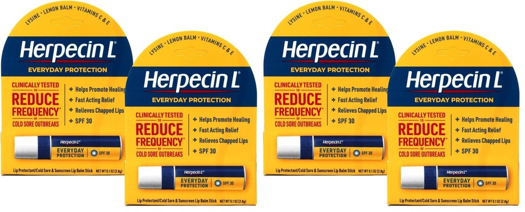 Herpecin L Lip Balm Stick with SPF30 and Lysine; Protects & Treats Cold Sores & Fever Blisters,Chapped Lips,0.1oz -,2 Count (Pack of 2)