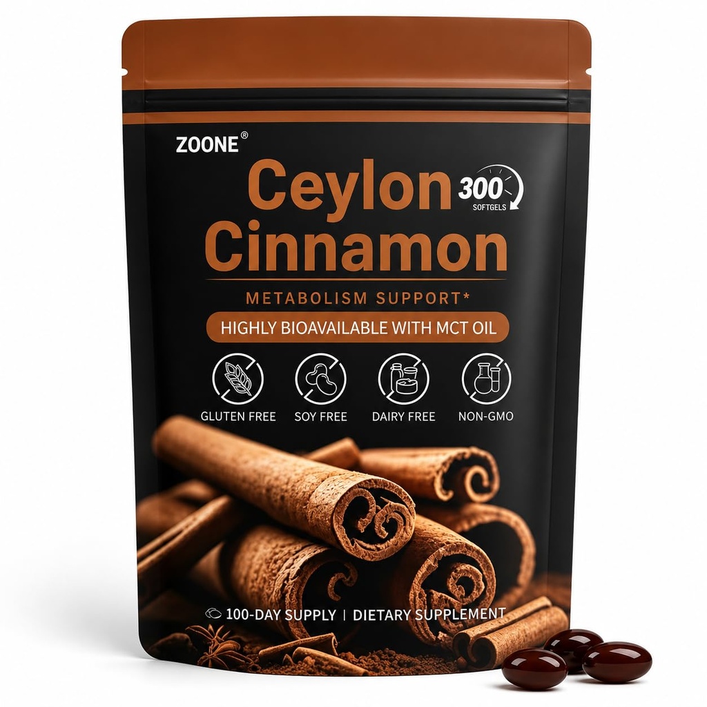 Ceylon Cinnamon Softgels with MCT Oil, Herbal Extract, 300 Softgels | Cinnamon Supplements with Oil-Based Formula, Low Coumarin, Gluten Free, Sugar Free, Long-lasting Value for Overall Wellness