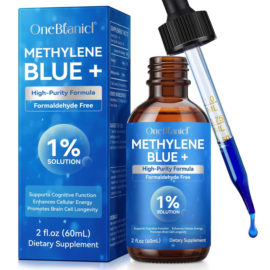Methylene Blue Pharmaceutical Grade, Methylene Blue Drops for Humans Brain Health and Energy Support, No Formaldehyde, No Alcohol, No Gluten - 2 Fl OZ