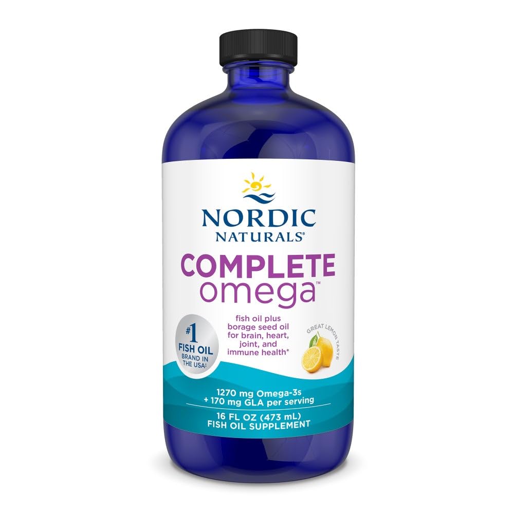 Naturales nórdicos Omega completo, sabor de limón - 16 oz - 1270 mg Omega-3 - EPA & DHA con GLA añadido - Esquí saludable, Cognición, Mood positivo - No GMO - 96 Servimientos