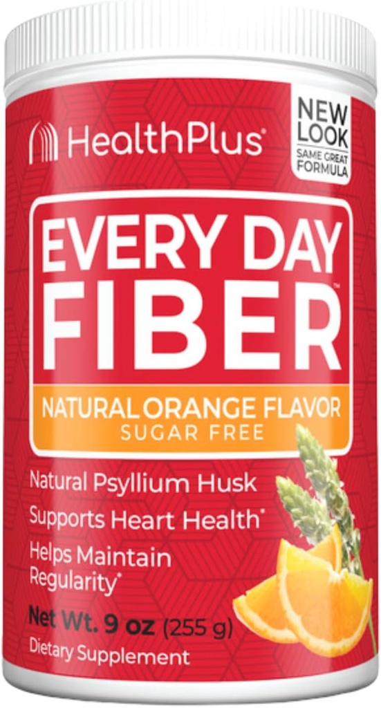 Health Plus Every Day Fiber Digestive Support | No Artificial Flavors | Daily Fiber for Toxin Elimination To Reduce Bloating | Psyllium Husk | Orange Flavor | 9 Ounces, 36 Servings.