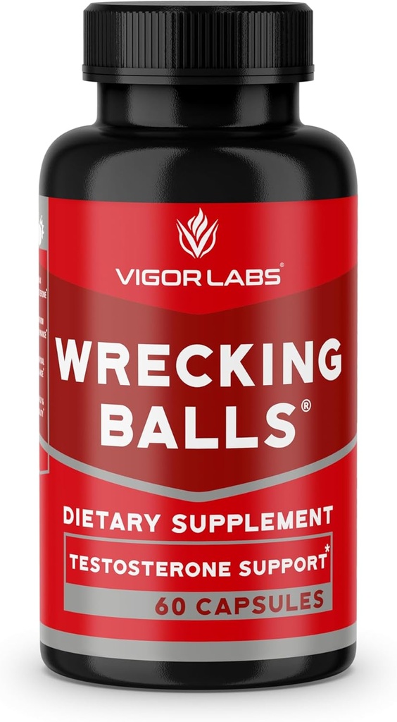 Vigor Labs Wrecking Balls (60 Capsules), soporta la producción natural de hormonas masculinas esenciales por su cuerpo para soportar Fuller Drive, Vitalidad masculina, y aumento de resistencia. (Made in the USA)