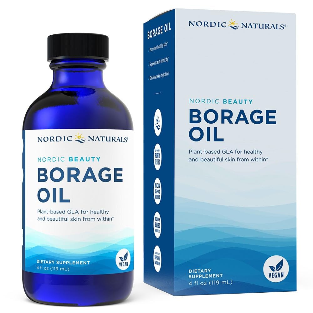 Nordic Naturals Nordic Beauty Borage Oil, Unflavored - 4 Ounces - Borage Seed Oil, Unique Omega-6 for Healthy and Hydrated Skin, 480 Milligrams of GLA - Non-GMO - Vegan, 48 Servings
