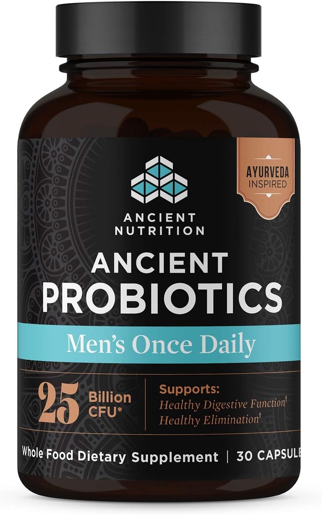 Probióticos de nutrición antiguos para hombres, antiguos hombres probióticos una vez al día 30ct, apoyo digestivo e inmunitario, ruborización, gas y alivio del estreñimiento, sin gluten, superalimentos Blend, 25 millones CFUs*