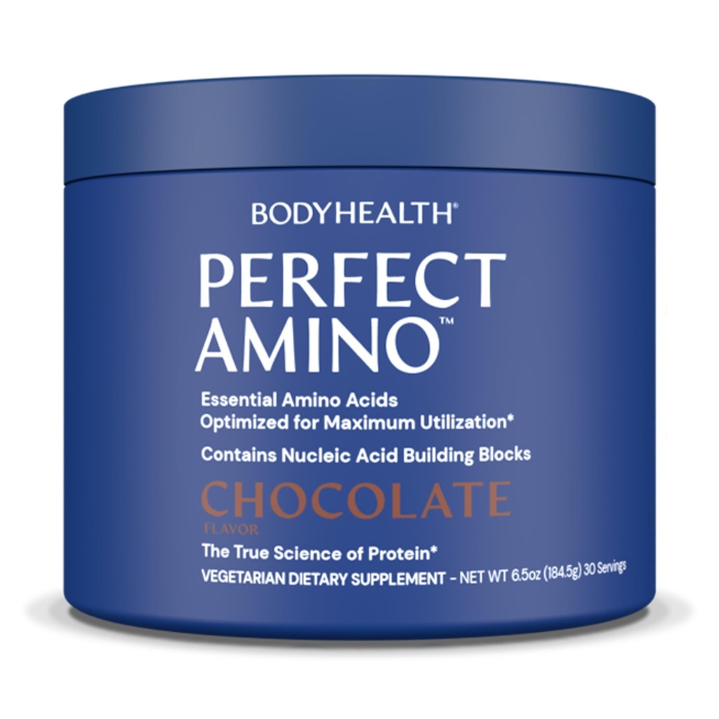BodyHealth PerfectAmino Powder - BCAA and EAA Powder for Pre and Post Workout - Amino Acid Energy Drink for Hombres and Women to Support Lean Muscle and Recovery - Chocolate - 30 Servings