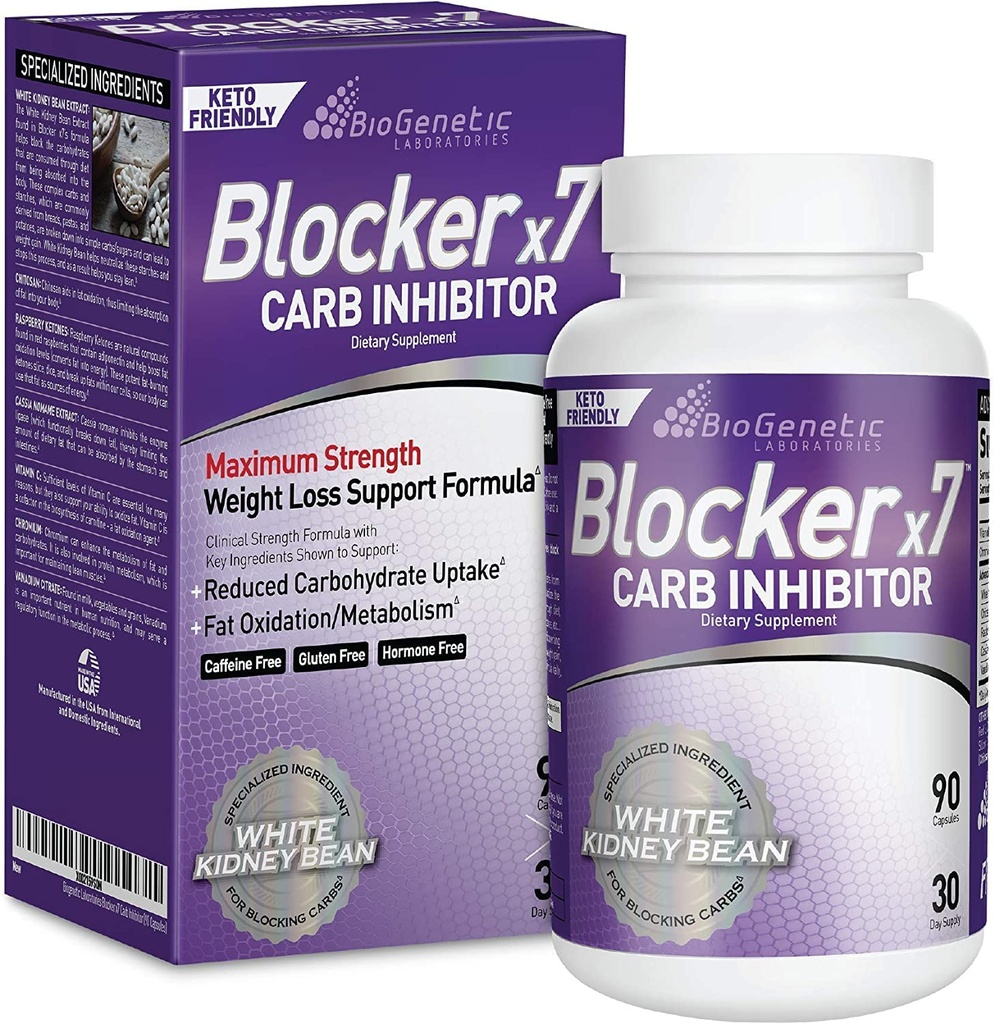 BioGenetic Laboratories Women & Men Carb Blocker X7 - White Kidney Bean Cheat Pill - Keto-Friendly - Carb Blocker Pills - Appetite Suppressant to Maintain Your Ideal Body Weight (90 Capsules)