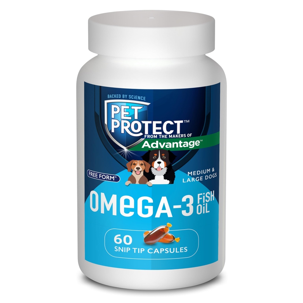 Pet Protect M/L Dog Omega-3 Supplement, Proprietary Free Form Blend, Supports a Normal Inflammatory Response, Snip-Tip Capsules (60 Count)