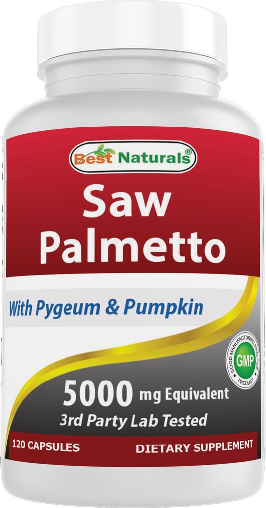 Mejores Naturales Saw Palmetto 10:1 Extracto Suplementos de próstata para hombres - 120 cápsulas - Hecho con Pygeum Bark 4:1 Extracto &amp; Pumpkin Seed Powder