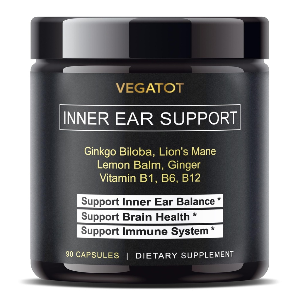 VEGATOT Vertigo Suplemento *USA Hecho y probado* Inner Ear Suplemento con Ginkgo Biloba Lion's Mane Lemon Balm Ginger VIT B1, B6, B12- for Dizziness Spinning Inner Ear Balance