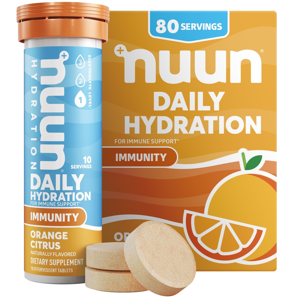 Nuun Immunity Electrolyte Tablets with Vitamin D, C, E, " A, Ginger, Elderberry, Magnesium " 4 Other Essential Electrolytes, Vegan, Orange Citrus, 8 Pack (80 Servings Total)
