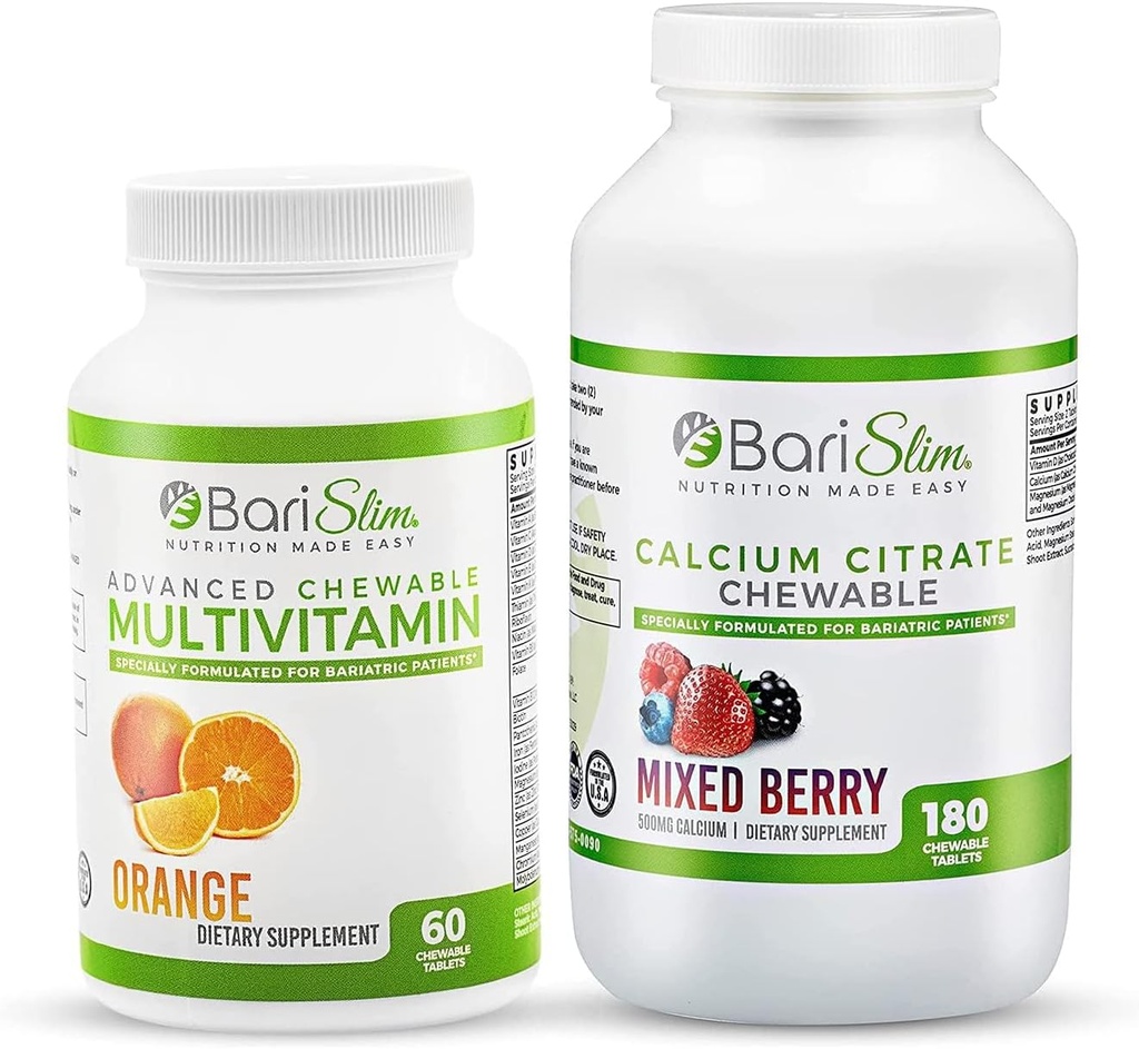 Citrate de calcio bariSlim Bariatric &amp; Multivitamina Avanzada Chewable - Vitamina Bariatric y Suplemento para Cirugía Post Bariatric incluyendo Bypass Gástrico y Estrecho Gástrico