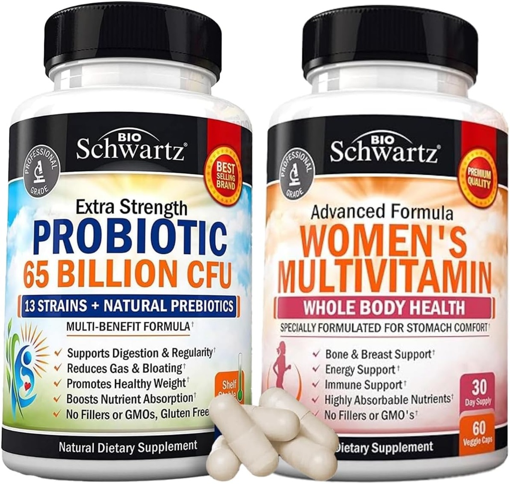 Daily Multivitamin for Women Capsules (1 Month Supply) Plus 65 Billion CFU Daily Probiotic Supplement (1 Month Supply)