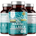 Collagen marino hidrolizado con ácido hialurónico, vitamina C, teaflavin y cobre, suplemento de colágeno para mujeres y hombres para la piel radiante, pelo " uñas, libre de gluten y no transgénico, 120 caps