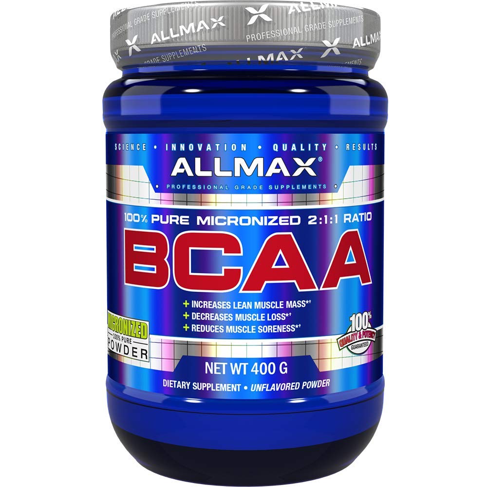 ALLMAX Essentials BCAA, Unflavored - 400 g Instantized 2:1:1 Powder - Ayuda a aumentar la masa muscular &amp; Reducir la sensación - Gluten &amp; Soy Gratis - 80 Servings