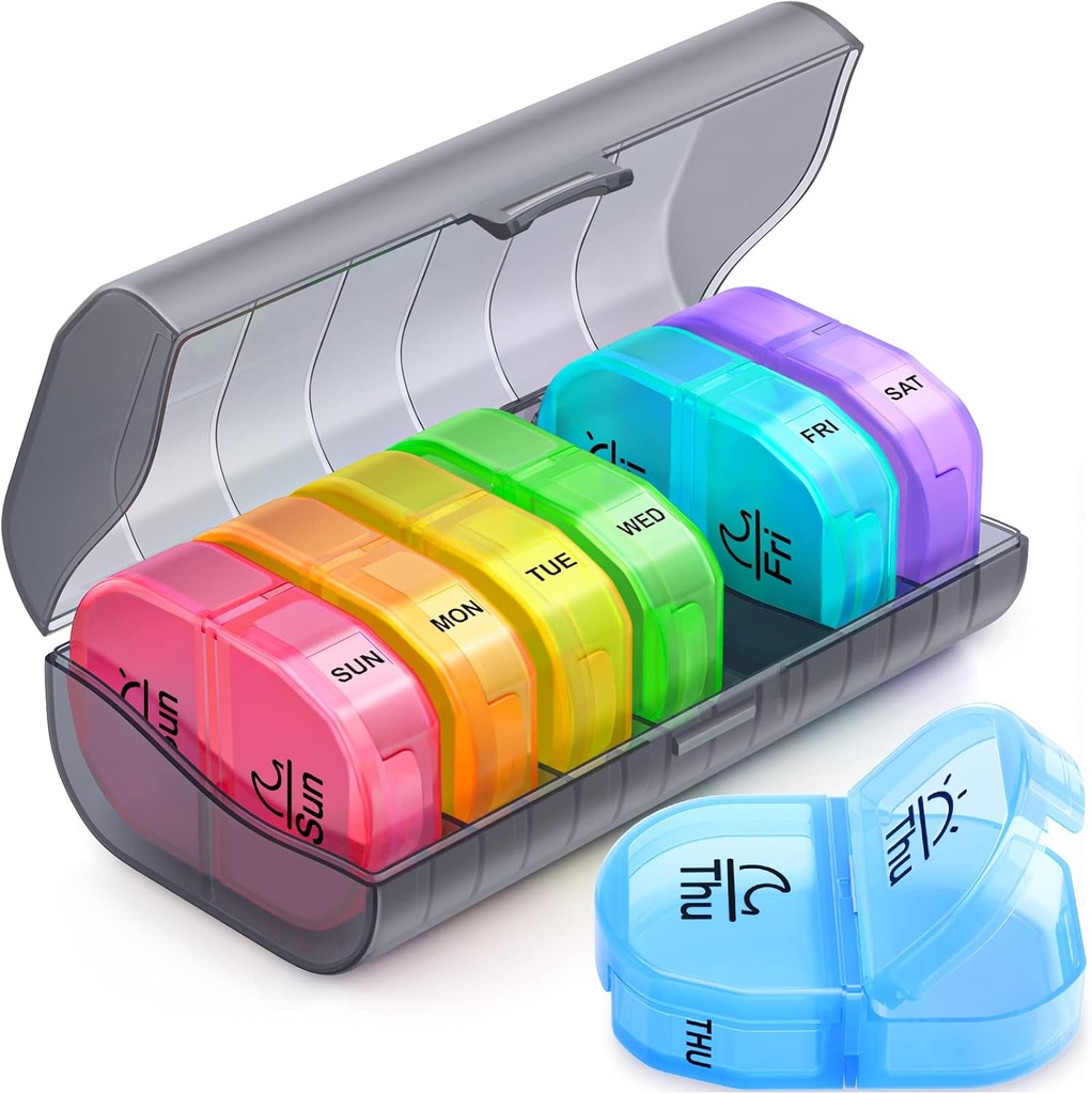 Organizador semanal de píldoras 2 veces al día, ZIKEE AM PM Pill Box con 7 Caja de Píldora desmontable, BPA-Free &amp; Portable 7 Day Pill Organizer with Large Storage to Hold Medication, Vitamins and Fish Oils