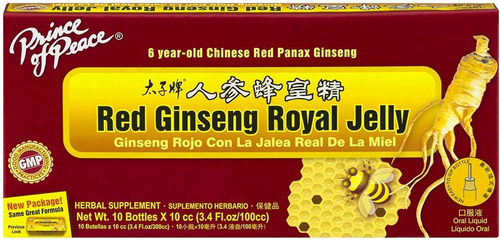 Prince Of Peace Red Ginseng Royal Jelly, 10 Bottles, 0.34 fl. oz. Cada â € " Energy Boosting Suplemento â € " Ginseng Shots to Go â€ " Support The Bodyâ€TMs Energy System, 0.34 Fl Oz (Pack of 10)
