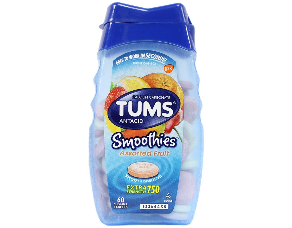 Tums Smooth Assort Fruit Size 60ct Tums Assorted Fruit Smoothies Calcium Tablets