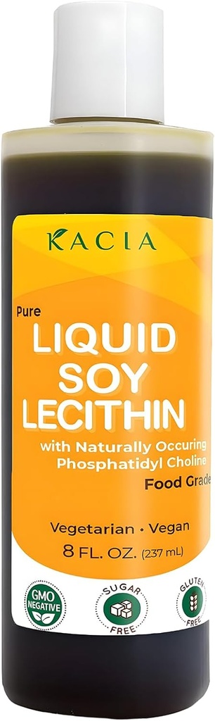 Kacia Pure Soy Lecithin Liquid | Vegan Lecithin 8 oz | Natural Food Grade Emulsifier & Stabilizer for Baked Goods & Chocolates | Lecithin Soy Moisturize in Skin & Hair Cosmetics Creations