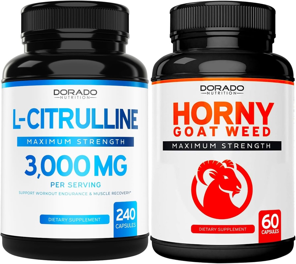 L Citrulline (240 Capsules) L Arginine & Nitric Oxide for Stamina, Endurance & Performance for Workouts and Horny Goat Weed (60 Capsules) Premium Hornygoatweed & Icariin Epimedium - Vegan & USA Made