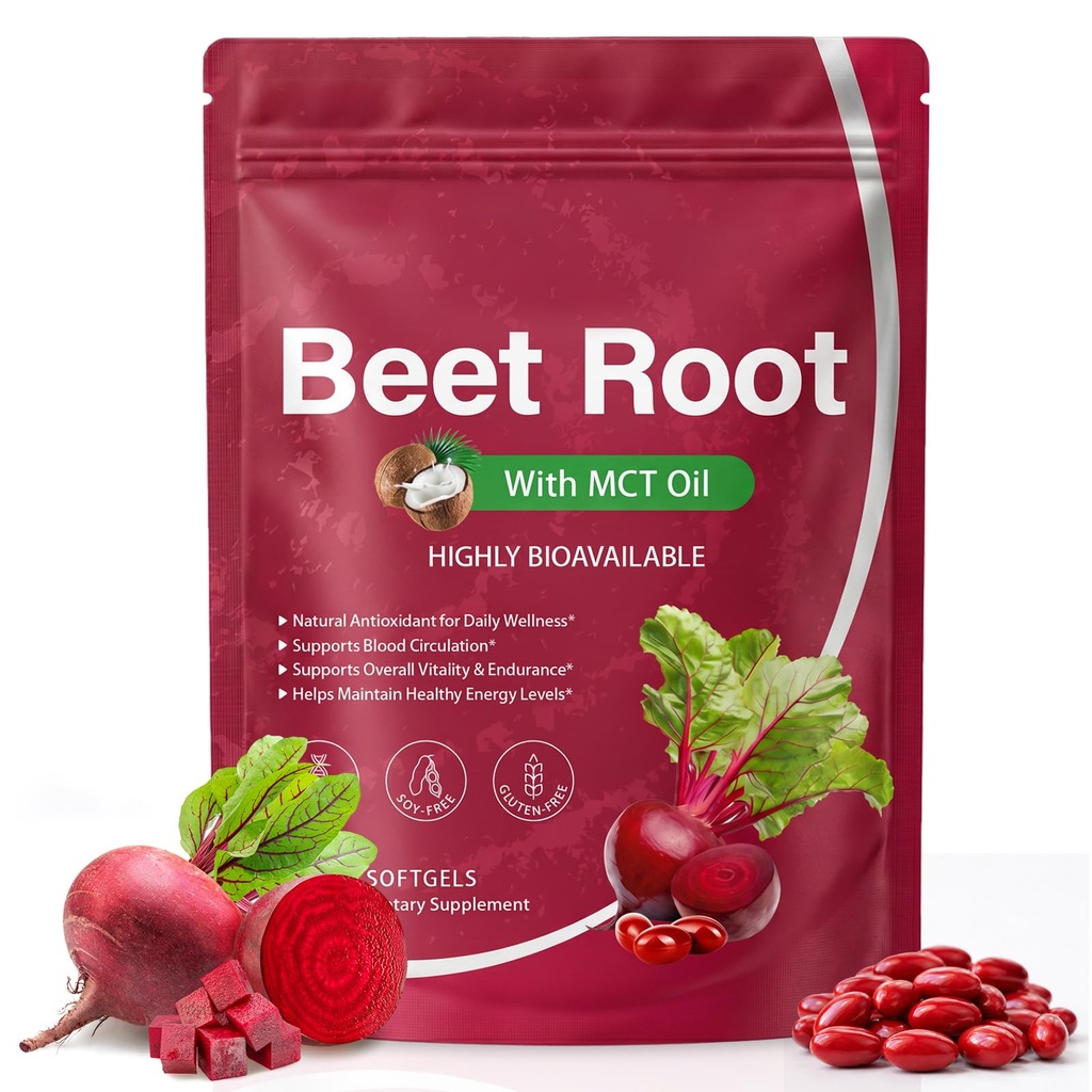 FANSHI Beet Root Extract with MCT Oil – 120 High Bioavailability Softgels | Premium Herbal Superfood Supplement | Supports Healthy Blood Circulation, Athletic Endurance & Energy Levels | Non-GMO