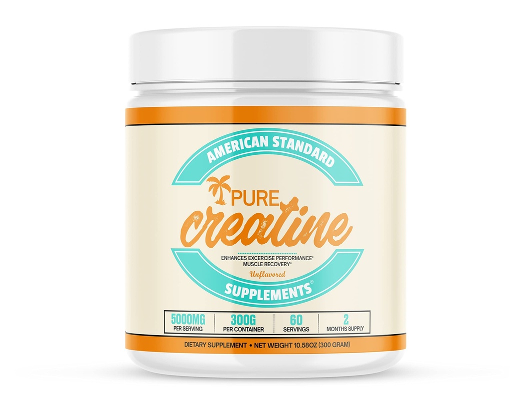 American Standard Supplements Pure Creatine Monohydrate Micronized Powder - Micronized Creatine Monohydrate Powder - Unflavored - 5000mg por Serving - 60 Servings (300g)