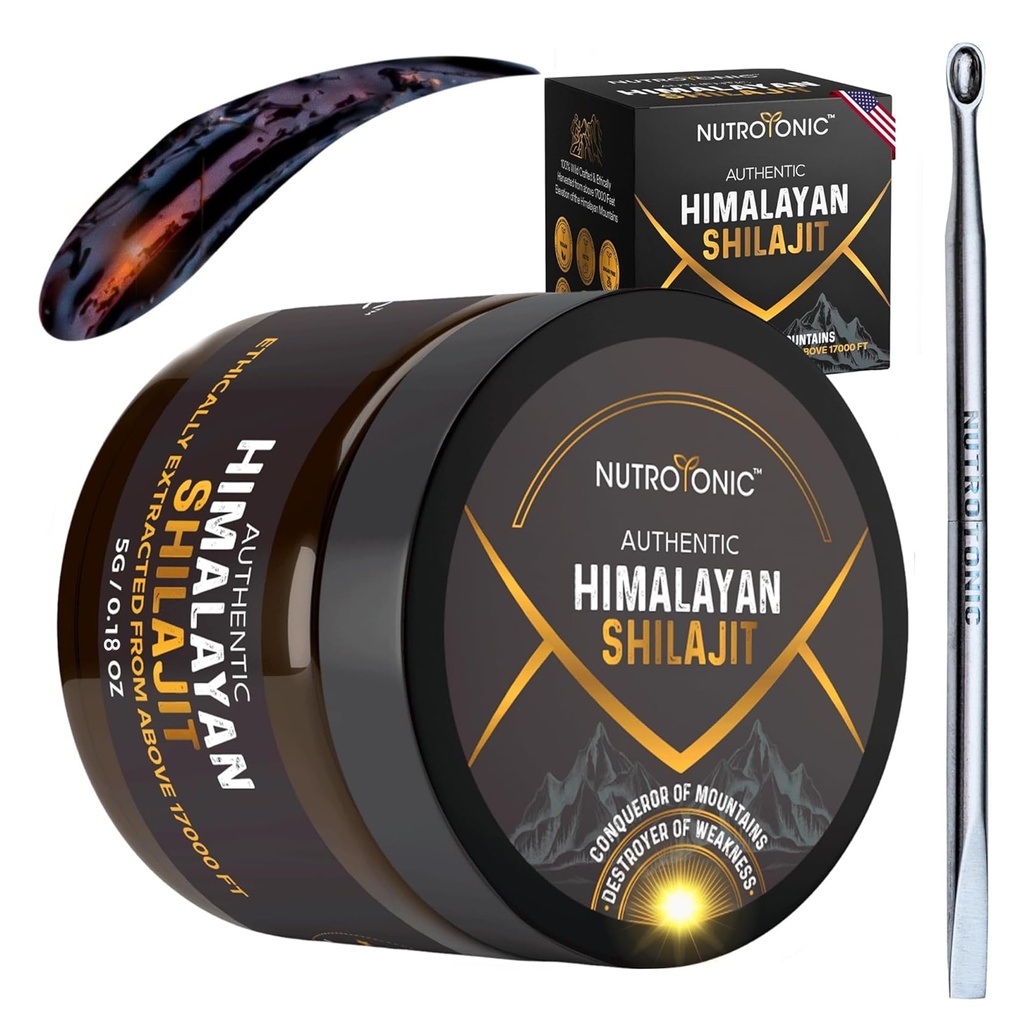 NutroTonic Authentic Himalayan Shilajit | Most Potent 60 Days Sun-Dried | 40X Nano Filtered | 86.7% Fulvic Acid, 8.7% Humic Acid | Ethically Wild Crafted +17000 FT | Premium Red Rare Shilajit