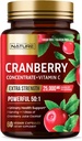Construido por Nature Cranberry Pills 25,000mg - Extra Strength 50:1 Concentrate Extract with Vitamin C - Urinary Tract Health Supplement for Women - Non-GMO, Sugar Free, Vegan - 60 cápsulas