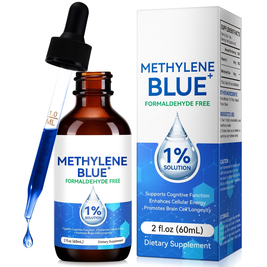 Ultra Methylene Blue 1% Solution | Pharmaceutical Grade USP | Cognitive Function & Cellular Energy Support | Formaldehyde-Free | 60ml (2 Fl Oz)