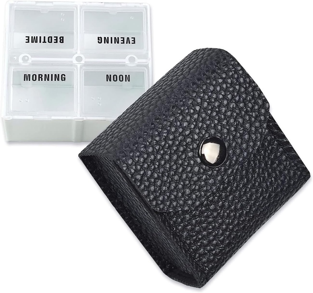 VOFOON Pequeño Organizador de Píldoras, Caja de Píldora de Píldoras para Purse, Contenedor de Píldora de Bolsillos, 4 veces al día Medicina diaria Portable Caso de vitaminas, Caja de suplemento de aceite de pescado (4 Compartimientos, 4X-SU)