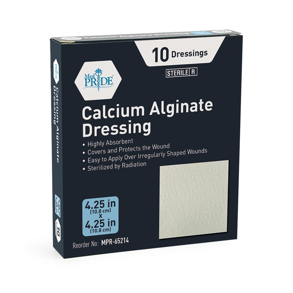 MED PRIDE Antimicrobial Calcium Alginate Wound Dressing Pads, Non-Stick, Highly Absorbent, Sterile, Pain- Removal, 10-Pack (4'' x 4'')
