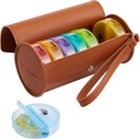 FGcase Organizador semanal de píldoras 2 veces al día Gran caja de agua de arco iris de 7 días con caja de cuero de PU marrón Contenedor de medicamentos de viaje portátil AM PM Pill Box for Vitamins, Fish Oils, Medicine, Supplements