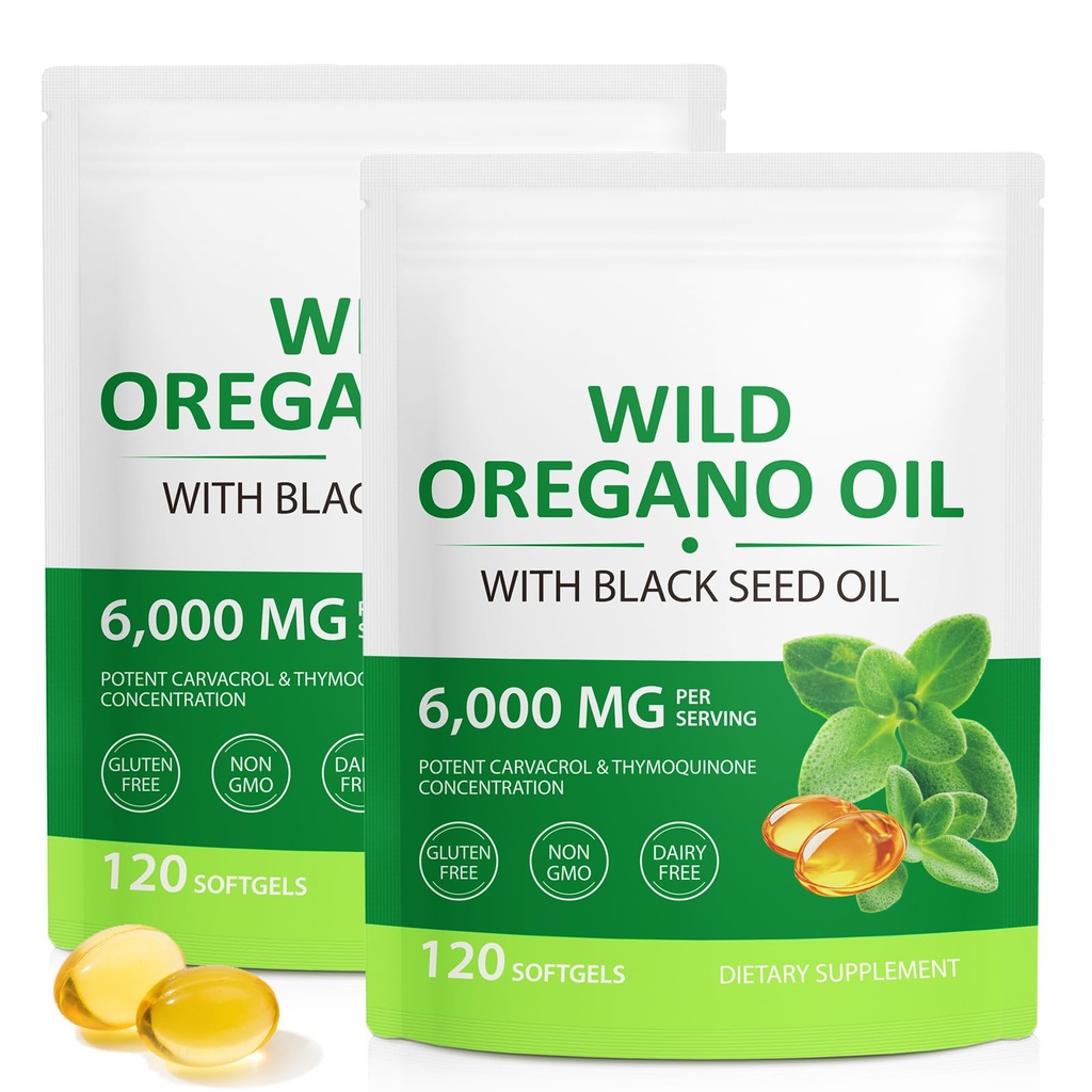 Oil of Oregano Capsules with Black Seed Oil, Immune Support, Non-GMO, Gluten Free, 240 Softgels