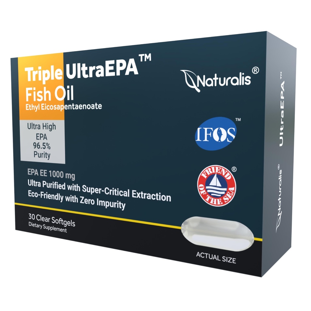 Naturalis Triple Strength UltraEPA™ EPA 1000mg | Pharmaceutical Grade High Purity 99% Omega-3 with 96.5% EPA Burpless Fish Oil | IFOS Certified, Sustainably Sourced, Non-GMO | 30 Softgels
