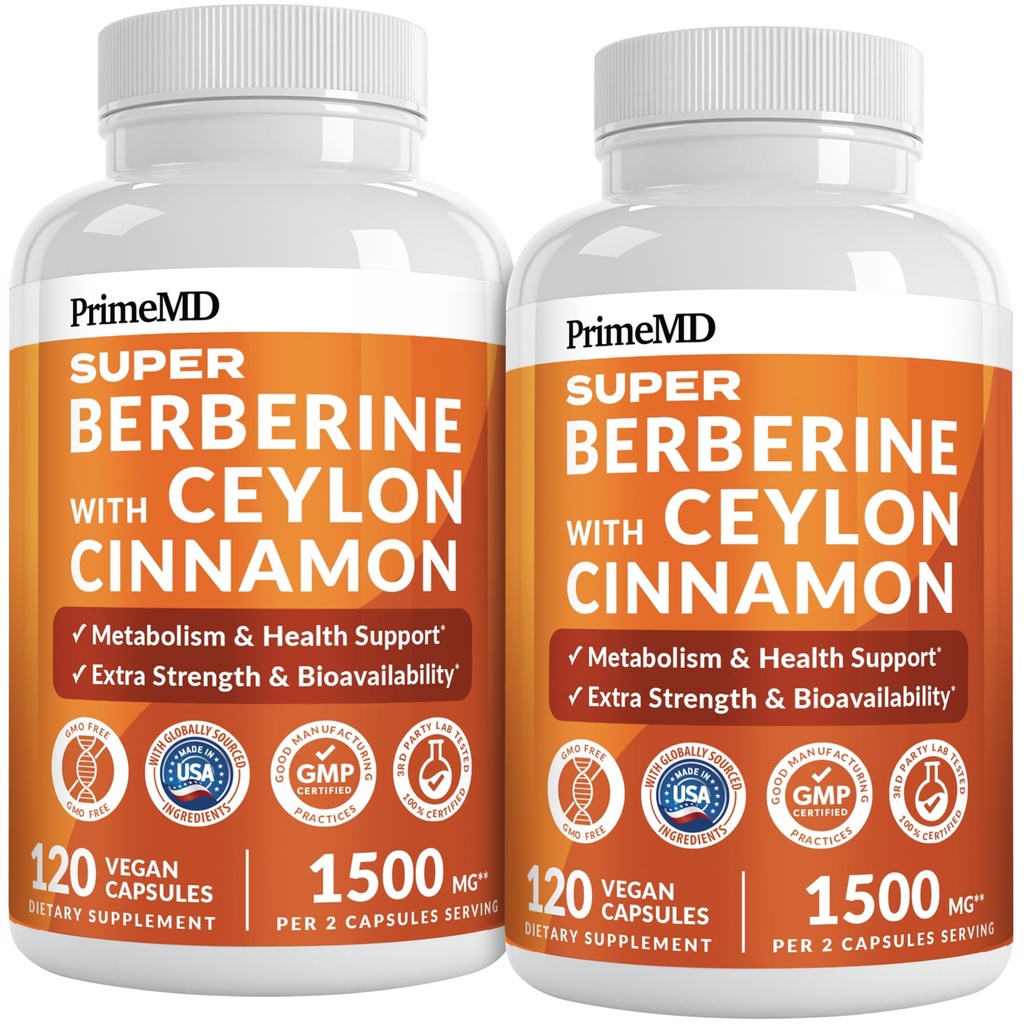 Super Berberine Supplement with Ceylon Cinnamon, BioPerine, Apple Cider, and Turmeric 1500mg - 8-in-1 Dihydroberberine Supplement for Overall Wellness and Balance Support (120 ct, Pack of 2)