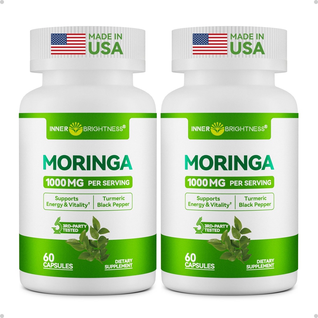 Moringa Capsules 1000mg, Moringa Leaf Extract 10:1, Complete Green Superfood, for Energy, Sleep, Immune & Gut Health, Veg Capsules 120 Count, All-Natural, Non-GMO, Made in USA