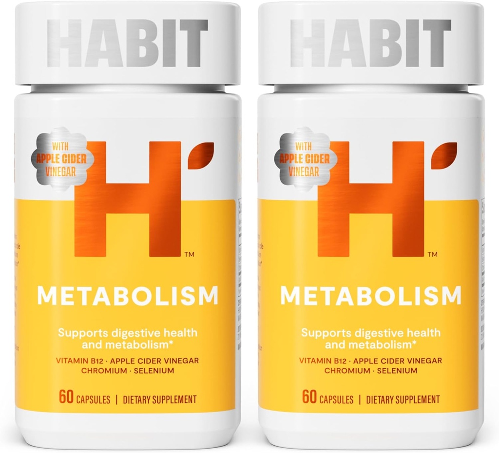 Habit Metabolism Supplement 2 Pack (120 Capsules) - Supports Digestive Health & Metabolism, Vitamin B12, Selenium, Chromium, Apple Cider Vinegar, Vegan, Non-GMO