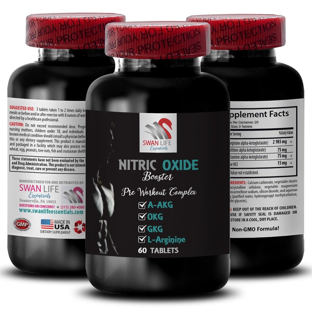 OKG - NITRIC OXIDE BOOSTER - nitric oxide supplements for men, workout power, strength booster, recovery formula, energy boost, fitness support, endurance mix, performance booster 1 Bottle 60 Tablets