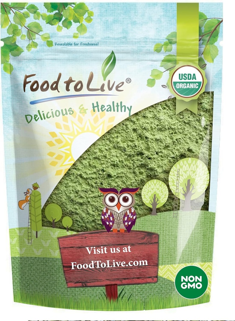 Alimentos para Vivir Pólvora de Trigo Orgánica, 2 Libras - No GMO, Whole-Leaf, Raw, No-Irradiated, Pura, Superfood Vegan, Bulk, Grande para Juice, Rico en Fiber, Clorophyll, Ácidos Gordos y Minerales
