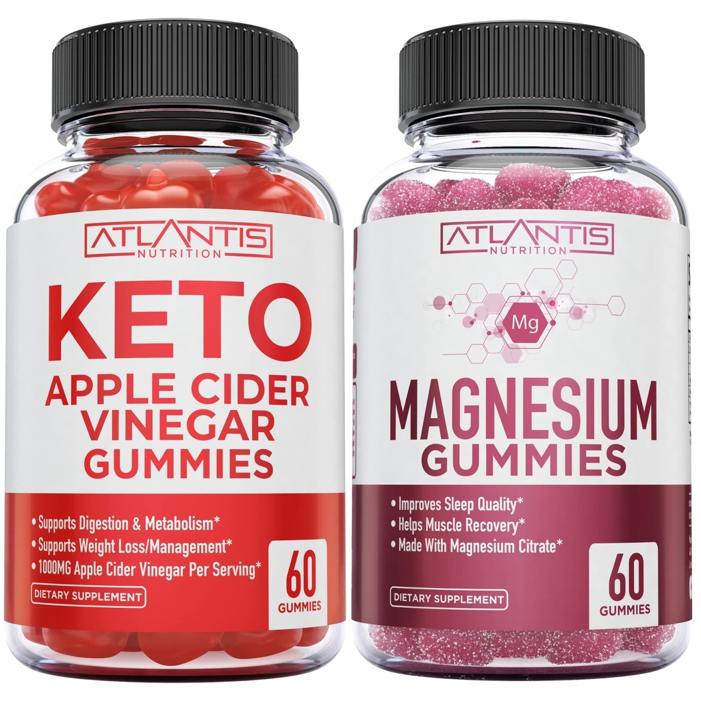 60 Keto Manzana Sider Vinegar Gummies Pérdida de Peso Avanzada + 60 Magnesio Gummies Formado con 770 MG Magnesium Citrate.