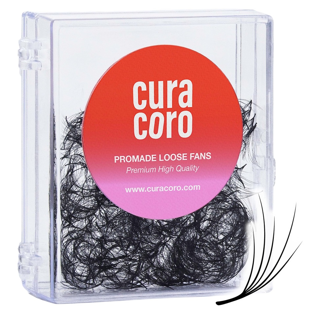 Curacoro Camellia Promade Fans - Handmade Volume Promade Eyelashes Fans 5D to 10D, C CC D Curl, Thickness 0.03~0.07mm, 7-14mm Mix Lengths, Professional Long-Lasting Promade Lash Fans