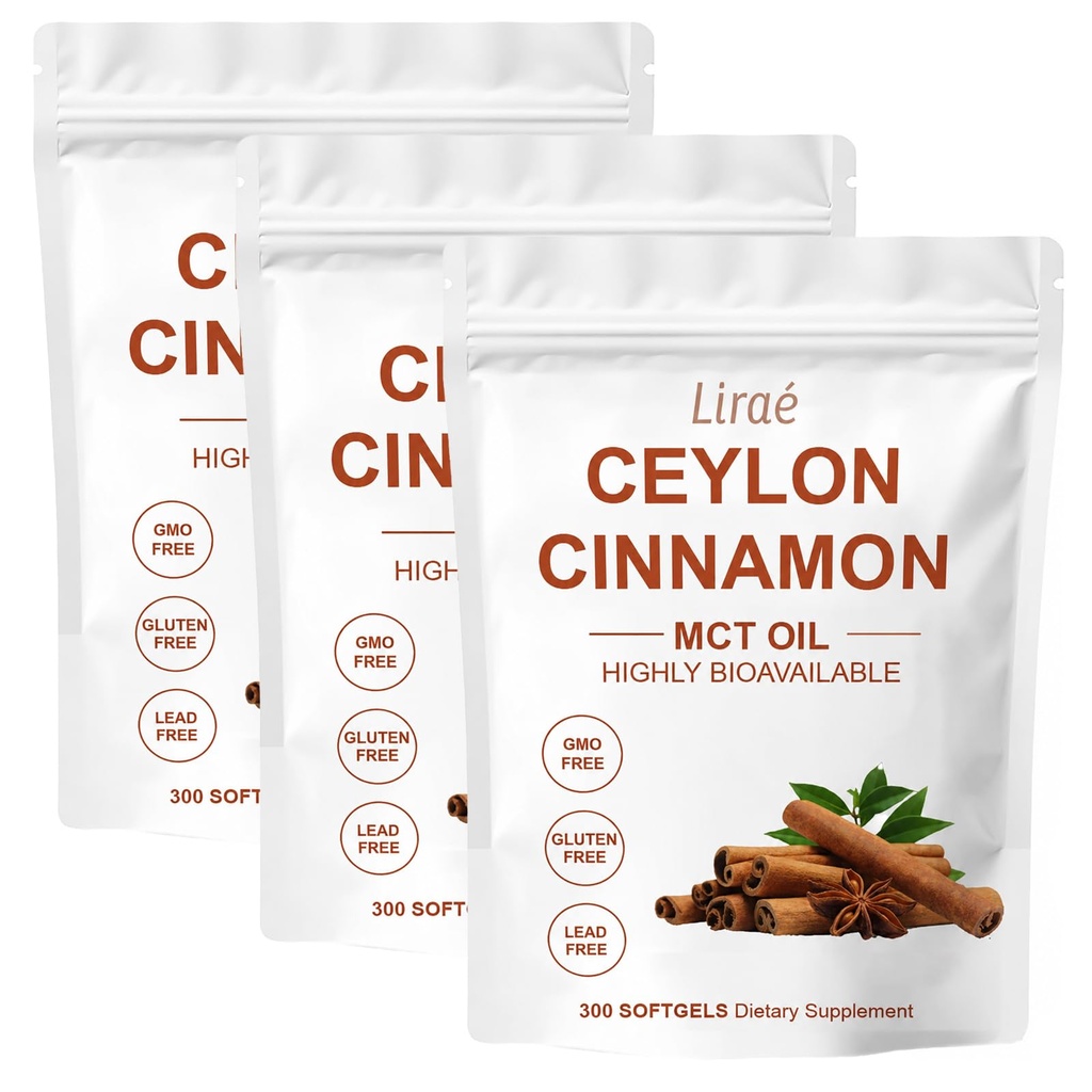 LIRAE Ceylon Cinnamon Ceylon Cinnamon Soft Gels Equivalent with Mct Oil, Highly Bioavailable Herbal Extract | Non-GMO, Gluten Free | 300 Softgel (3)
