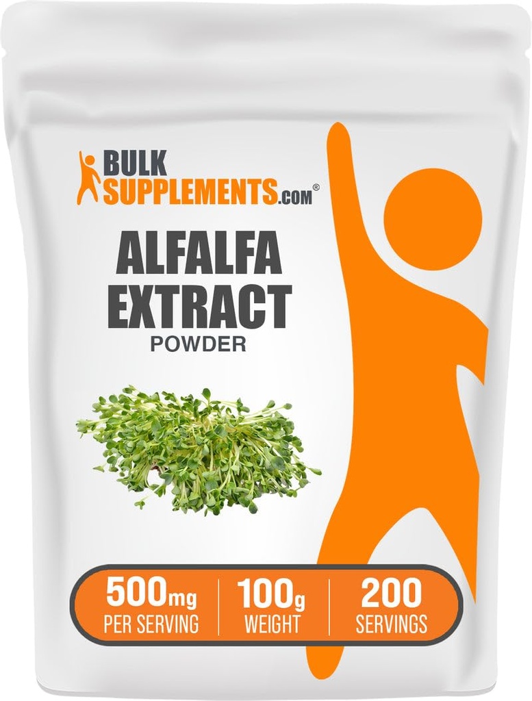 BulkSupplements.com Alfalfa Extract Powder - Alfalfa Supplement, Green Superfood Powder - Vegan & Gluten Free, Green Supplements - 500mg per Serving, 100g (3.5 oz) (Pack of 1)